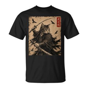 Vintage Samurai Cat Anime Warrior With Swords Cats T-Shirt | Seseable UK