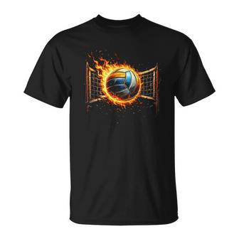 Volleyball Game Day Rivalry Fire Ball Graphic Volleyball T Shirt Name T-Shirt | Seseable UK