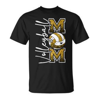 Volleyball Mom Game Day Black & Gold Spirit Cheer Mom T-Shirt | Seseable UK