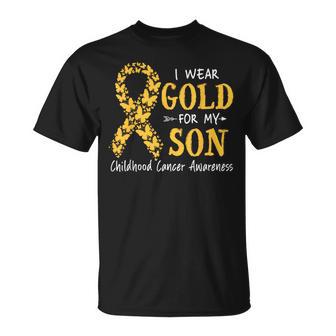 I Wear Gold For My Son Childhood Cancer Awareness Mom Mother T-Shirt | Seseable UK