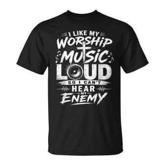I Like My Worship Music Loud So I Can't Hear My Enemy Humor T-Shirt - Thegiftio UK