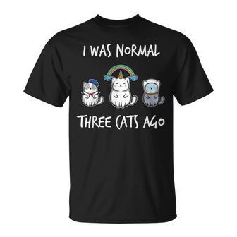Yo Era Normal Hace Tres Gatos Amante De Los Gatos Camiseta unisex - Regaloses