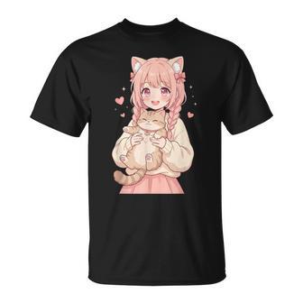 かわいい アニメ 女の子 抱っこ 猫 かわいい 漫画 猫好き オタク Tシャツ - Kawaiitshirt