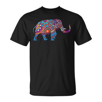 カラフルなインドの象の花柄象アート Tシャツ - Kawaiitshirt