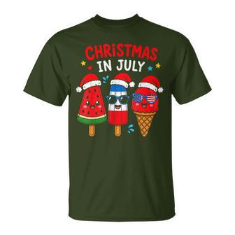Christmas In July Ice Cream With Santa Hat Kids T-Shirt - Monsterry