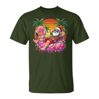 Christmas In July Santa Flamingo Float Summer Beach Xmas T-Shirt | Seseable UK