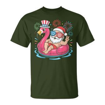 Christmas In July Santa Flamingo Float Summer Xmas T-Shirt | Seseable UK