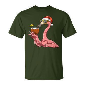 Santa Flamingo Christmas Summer Christmas In July Flamingo T-Shirt - Thegiftio UK