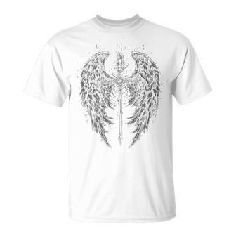 2Reborn Alas De Ángel Alas De Ángel Espada Fuego Blanco Espalda Camiseta unisex - Regaloses