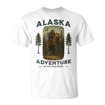 Alaska Bigfoot Riding A Grizzly Bear Sasquatch T-Shirt - Thegiftio UK