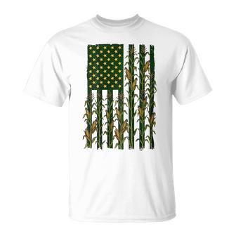 American Flag Corn Field Farmer Patriotic On Back T-Shirt | Seseable UK