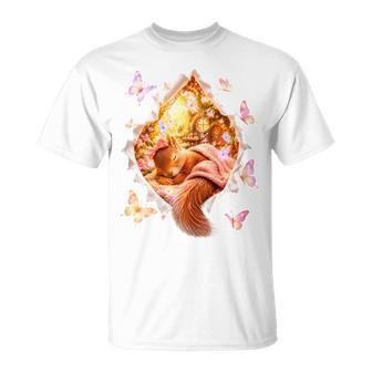Ardilla Roja Dormida Casita De Hadas Mariposas Para 3D Camiseta unisex - Regaloses