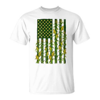 Back Vintage Corn American Flag Patriotic Farmer Farm Flag T-Shirt | Seseable UK