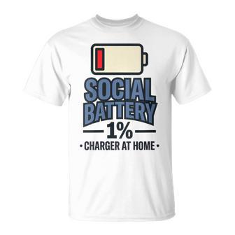 Bateríaocial Cargador 1 En Ansiedad Cita Hogar Humor Divertido Cuello Camiseta unisex - Regaloses