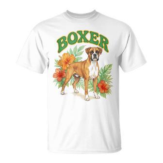 Boxer Groovy Floral Acuarela Boho Boxer Amante De Los Perros In Mangas Camiseta unisex - Regaloses
