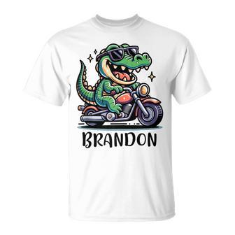 Brandon Alligator Diseño De Motocicleta Para Niños Con Nombre Brandon In Mangas Camiseta unisex - Regaloses