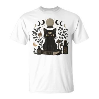 Chat Noir Occulteorcellerie Phases De Lune Magique Esthétique T-Shirt - Cadeauxyz