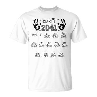 Class Of 2041 Grow With Me Empreinte De Main Pré-Maternelle 12E Année T-Shirt - Cadeauxyz