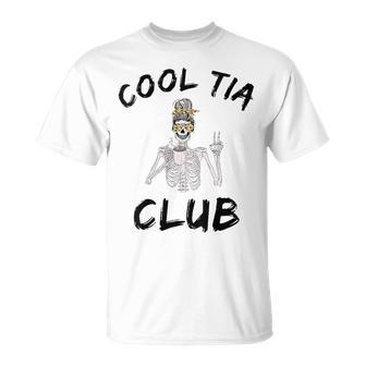 Cool Tia Club Cool Awesome Tia Esqueleto Desordenado Moño Café Cuello Camiseta unisex - Regaloses