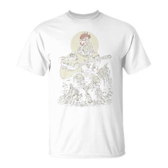 Coq Jouant De La Guitare Folk Musique Médiévale Animal Guitariste Haut De Gamme T-Shirt - Cadeauxyz