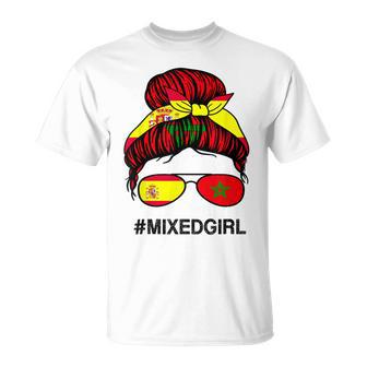 Drapeau Du Maroc Espagne Maroc Espagne Chignon Désordonné T-Shirt - Cadeauxyz