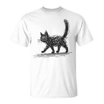 Gato Minimalista Gatito Dibujado A Mano In Mangas Camiseta unisex - Regaloses