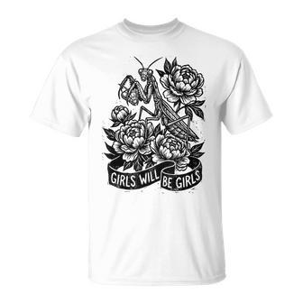 Girls Will Be Girls Praying Mantis Floral Grunge T-Shirt - Thegiftio UK
