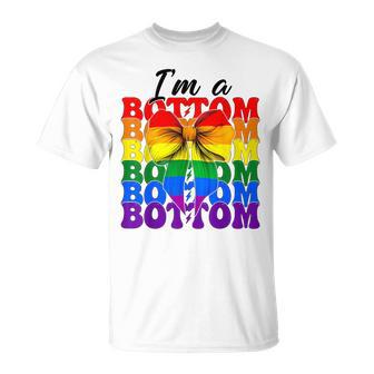 I'm A Bottom Drapeau Humoristique Gay Pride Arc-En-Ciel Lgbtq Coquette Bow T-Shirt - Cadeauxyz