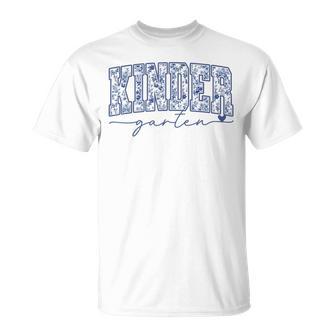 Kindergarten Blue Floral Back To School Teachers Girls Kids T-Shirt | Seseable UK