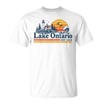 Lake Ontario Est 1615 Retro Sunset Vintage Great Lakes T-Shirt | Seseable UK