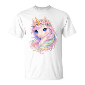Licorne Mignonne Avec Cheveux Arc-En-Ciel Licorne T-Shirt - Cadeauxyz
