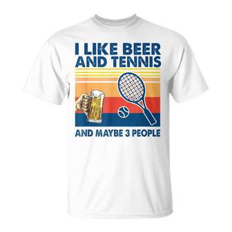 I Like Beer And Tennis Maybe 3 People ビンテージ Tシャツ - Kawaiitshirt