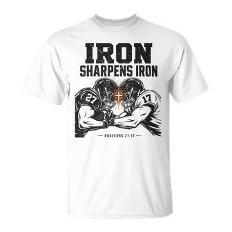 Men's Christian Football Religious Iron Sharpens Iron Faith T-Shirt | Seseable UK