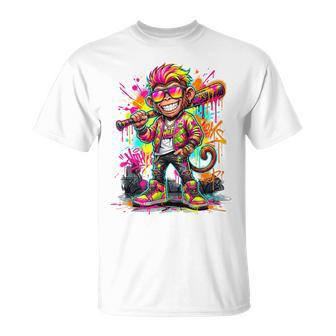Monkey Baseball Drip Animal Party Sport Cool Graphic T-Shirt | Seseable UK