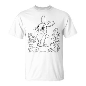 Motif De Lapin À Colorier Pour Enfants Fleurs Cadeau De Printemps T-Shirt - Cadeauxyz