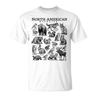 North American Wildlife Nature Camping Usa Animal Guide T-Shirt | Seseable UK