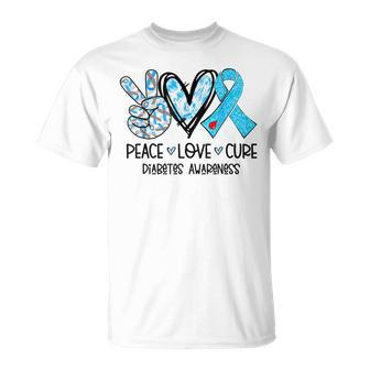Peace Love Cure Type 1 Diabetes Awareness T1d Blue Ribbon T-Shirt | Seseable UK