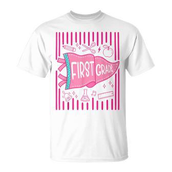 Pennants Striped 1St Grade Girls Back To School First Grade T-Shirt - Thegiftio UK