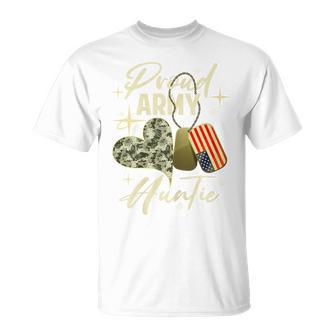 Proud Army Auntie Camouflage Mother's Day Dog Tag Us Flag For Women T-Shirt | Seseable UK