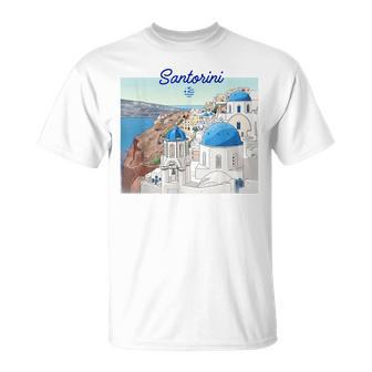 Santorini Grecia Bandera Griega Arteacaciones Cúpulas Azules Camiseta unisex - Regaloses