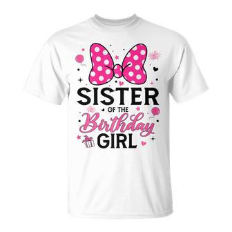 Sister Of The Birthday Girl Cute Pink Bow Family Matching T-Shirt | Seseable UK