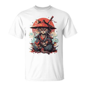Tatouage De Chat Japonais Rétroamouraï Graphique Ninja Kawaii Haut De Gamme T-Shirt - Cadeauxyz