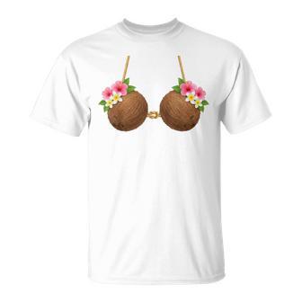 Tiki Luau Hula Hawaiian Coconut Bra With Coconut Breasts T-Shirt | Seseable UK