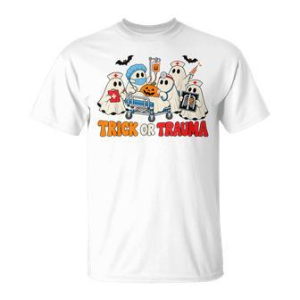 Trick Or Trauma Nurse Ghosts Halloween Er Nurse Hospital T-Shirt | Seseable UK