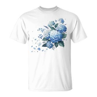 Watercolor Blue Hydrangeas T-Shirt - Thegiftio UK