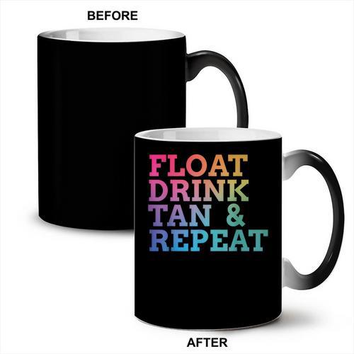Float Drink Tan Repeat Summer Swimming Beach Pool Vacation Coffee Color Changing Mug - SwimGear Co