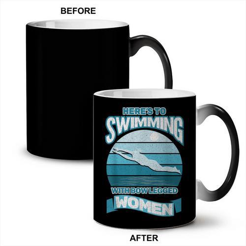 Here's To Swimming With Bow Legged Women Distressed Look Coffee Color Changing Mug - SwimGear Co