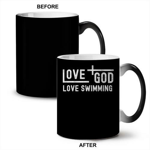Love God Love Swimming Swim With Jesus For Christian Athlete Coffee Color Changing Mug - SwimGear Co