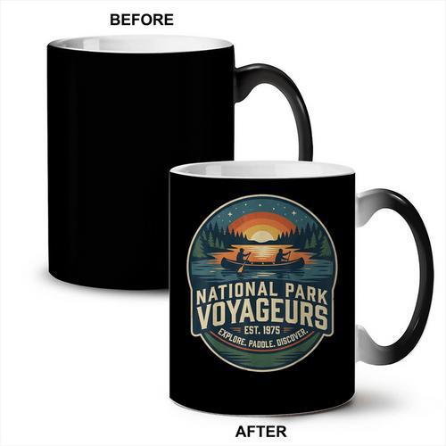 National Park Voyageurs Retro Sunset Canoe Paddling Badge Coffee Color Changing Mug - Paddle Life