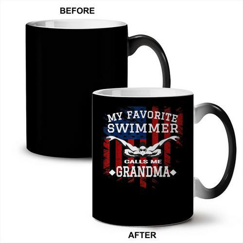 Swim Grandma Tshirt US American Flag Swimming Tee Coffee Color Changing Mug - SwimGear Co